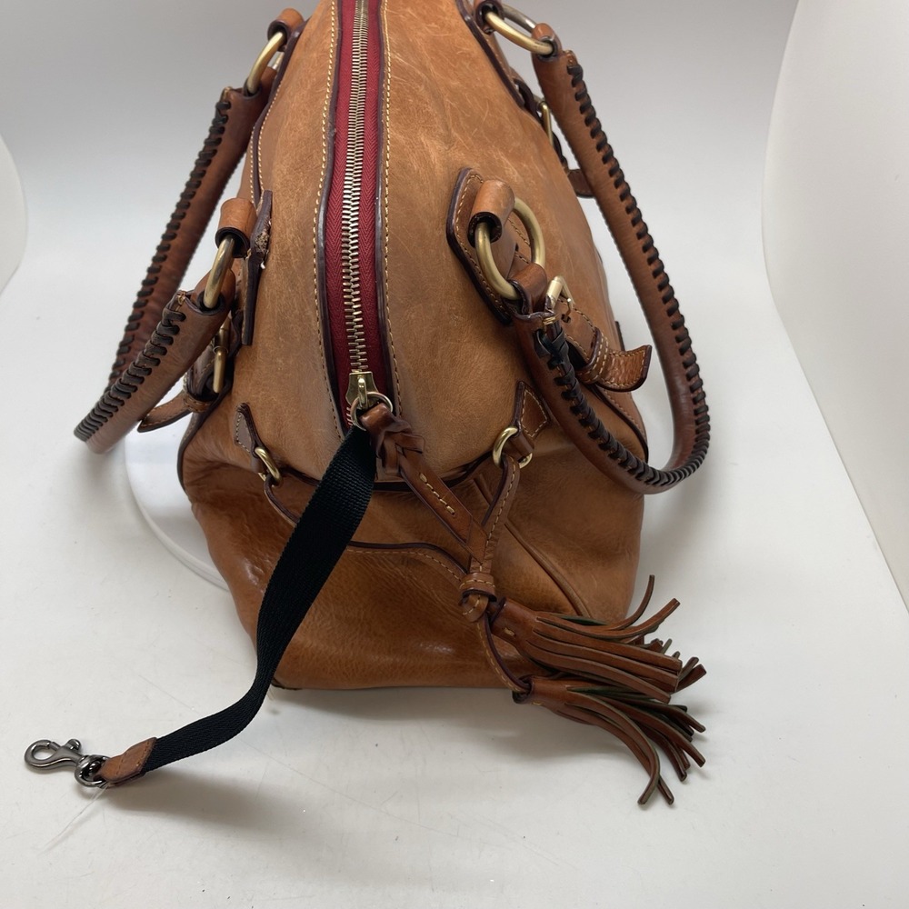 Dooney & Bourke Tan Florentine Leather Large Satchel Bag Braided Handles Tassels - Picture 5 of 8